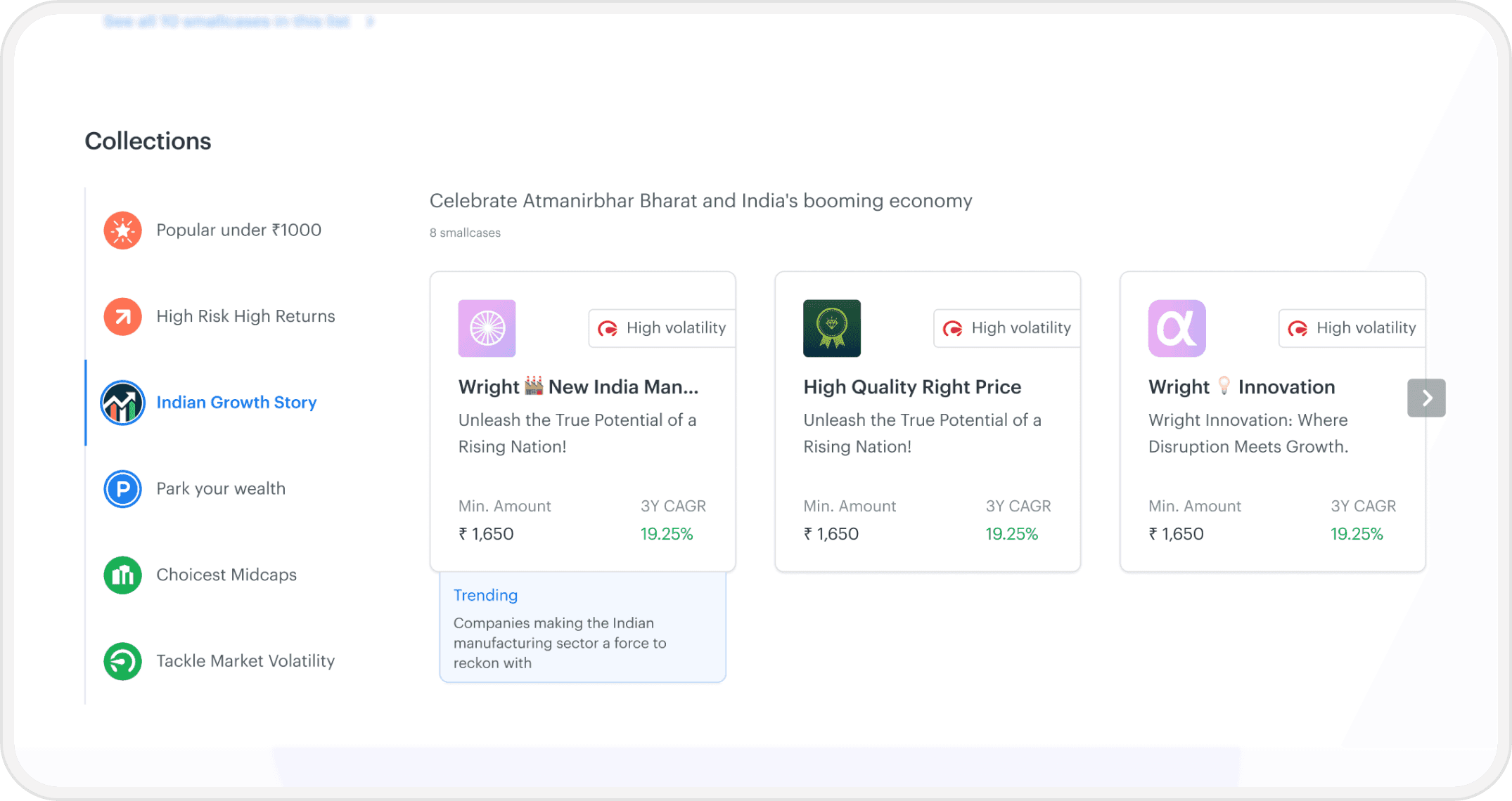 Collections section grouping portfolios by investment theme