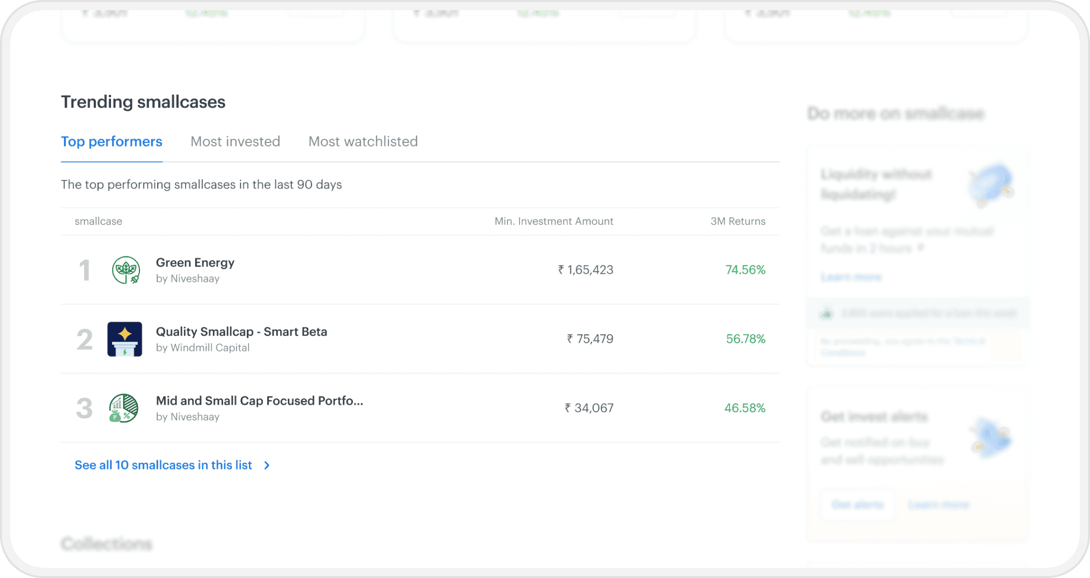 Trending section ranking the platform's top portfolios