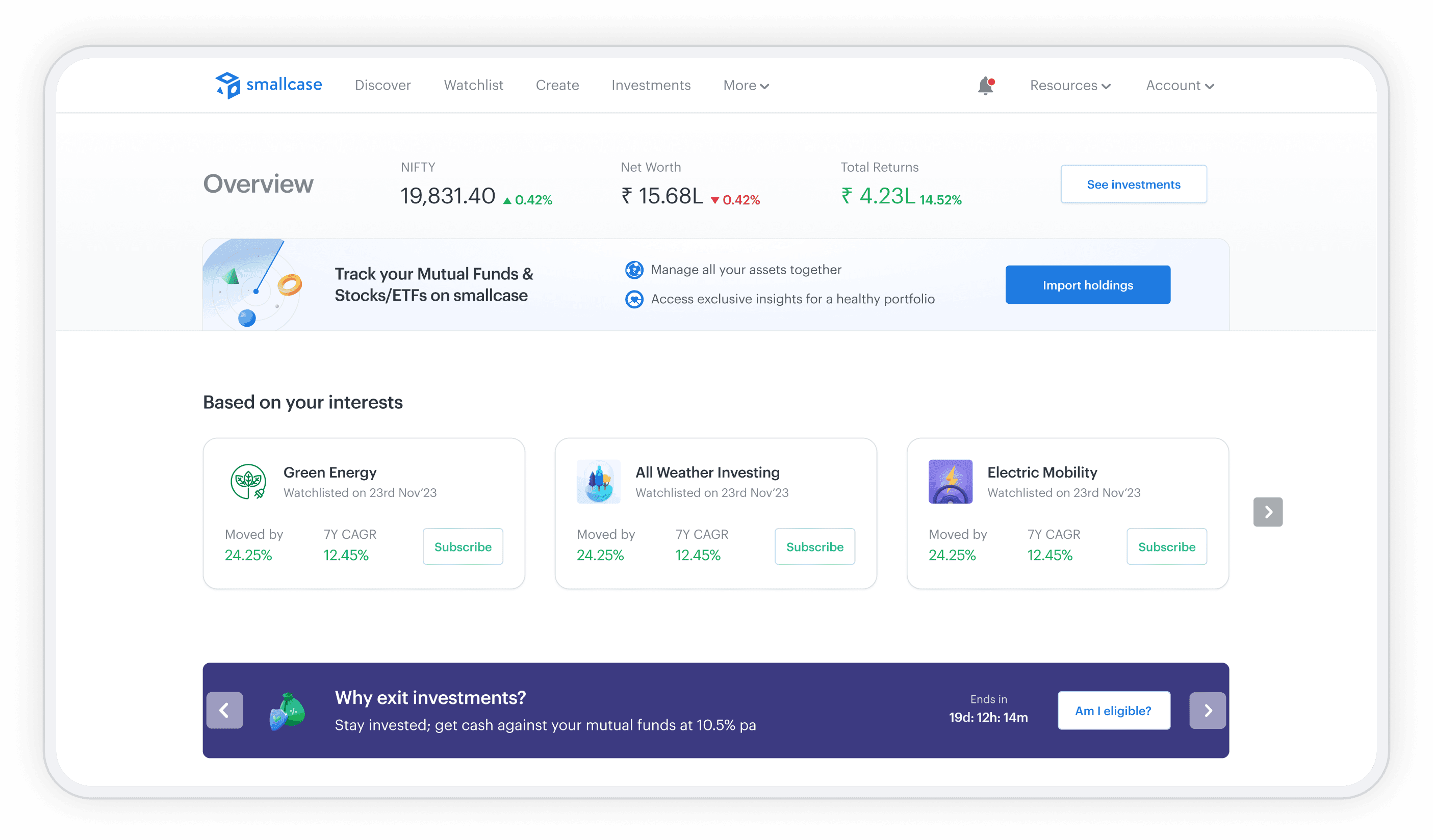 The redesigned smallcase home page in a browser window
