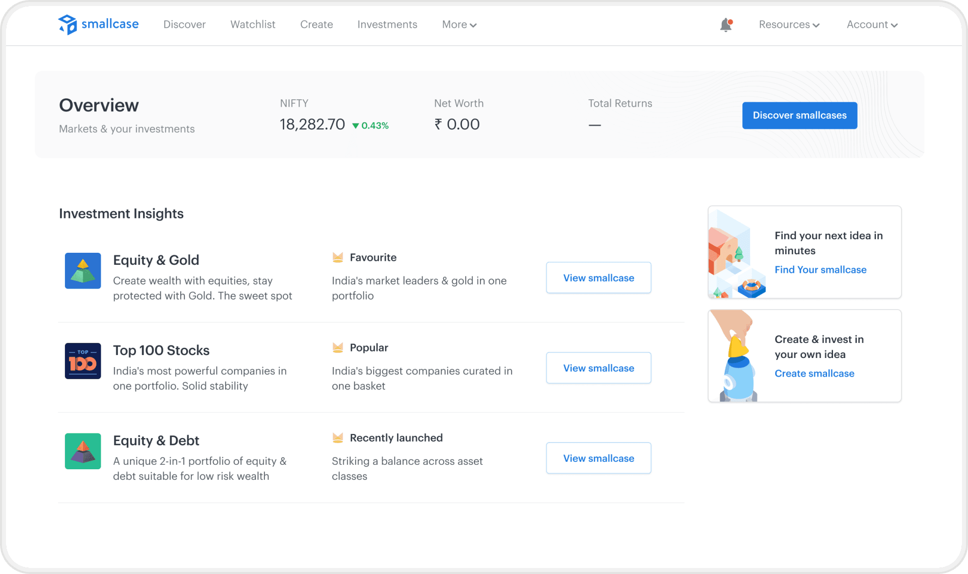 The original smallcase.com dashboard before the redesign